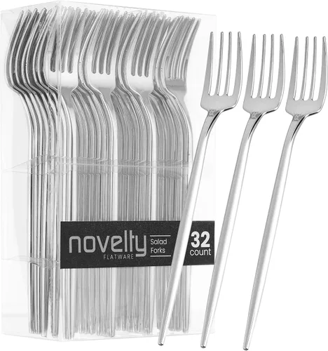 Vista 12 de Novedad moderna cubiertos, cubiertos, tenedores desechables de plástico de lujo plateado 32
