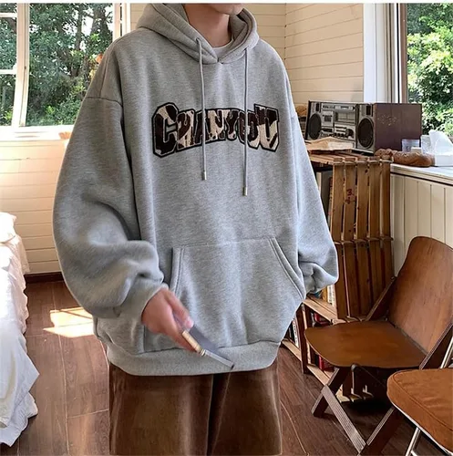 Vista 5 de Sudadera con capucha y cordón gráfico con estampado de letras para hombre, ropa moderna Emo Alt con bolsillos, trajes grunge