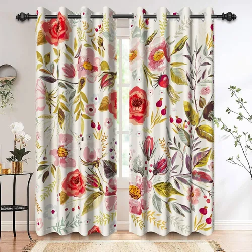 Vista 12 de Renaiss Cortinas opacas botánicas florales para ventana de dormitorio, con ojales, aislamiento térmico, para cocina, juego de 2 paneles de 29