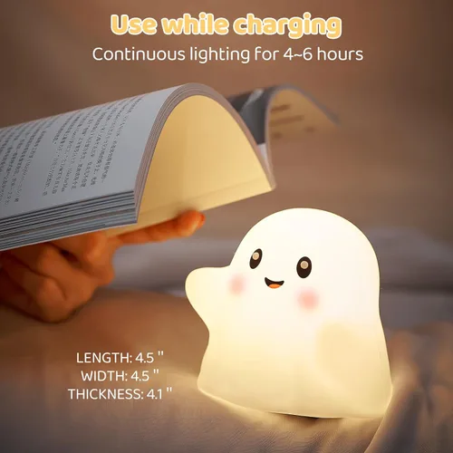 Vista 8 de Luz nocturna fantasma para niños, regalo y juguete divertido para niños, lámpara táctil con sonidos, silicona blanda, LED seguro para los ojos