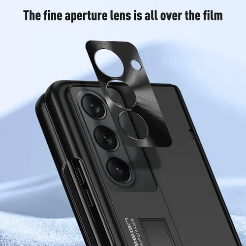 Vista 6 de Funda para Samsung Galaxy Z Fold 5 con función atril y protección de bisagra, protector de pantalla frontal integrado, funda rígida delgada Negro
