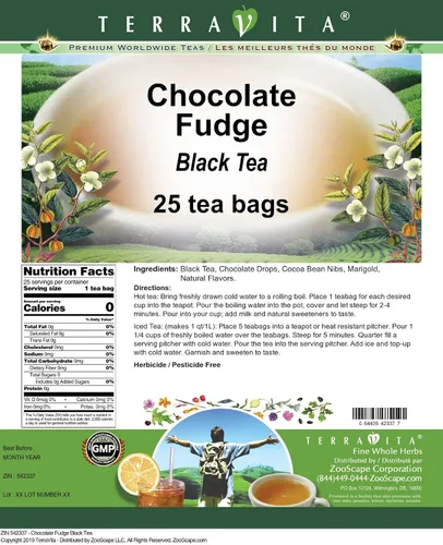 Vista 2 de Chocolate Fudge Té Negro (25 bolsitas de té, ZIN: 542337)