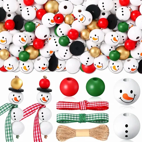 Vista 11 de Yulejo 180 Pcs Christmas Snowman Wooden Plaid Bead Winter Xmas, Blue