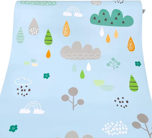 Vista 2 de Revestimiento de estante azul arcoíris nube autoadhesiva para cajón de papel de dibujos animados decoración de pared para dormitorio, cajas