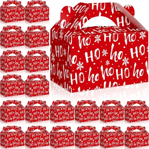 Vista 14 de Cholemy 50 piezas de cajas de regalo de Navidad con asa, cajas de diseño rojo y blanco, cajas de galletas y dulces de Navidad, cajas de papel