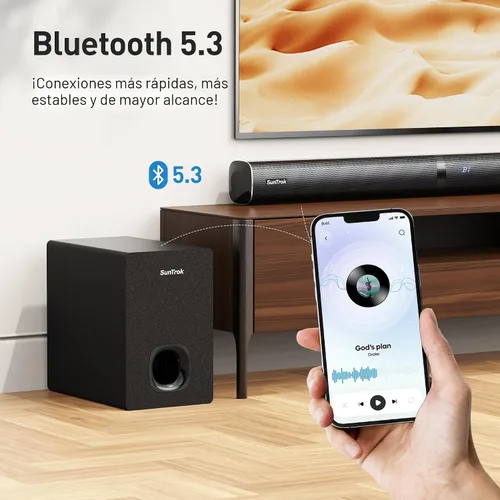 Vista 7 de Barra de sonido con subwoofer para TV, sistema de altavoces Bluetooth 5.3 con 2 micrófonos inalámbricos de karaoke, audio de sonido envolvente