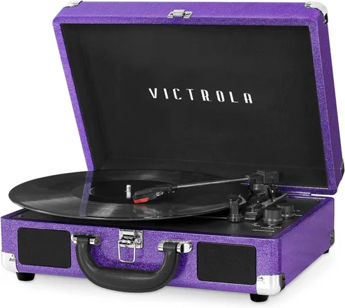 Vista 13 de Victrola Journey Tocadiscos Portátil Bluetooth Tipo Maleta - con Altavoces Integrados, Tocadiscos de Vinilo de 3 Velocidades, Salida RCA, Conector