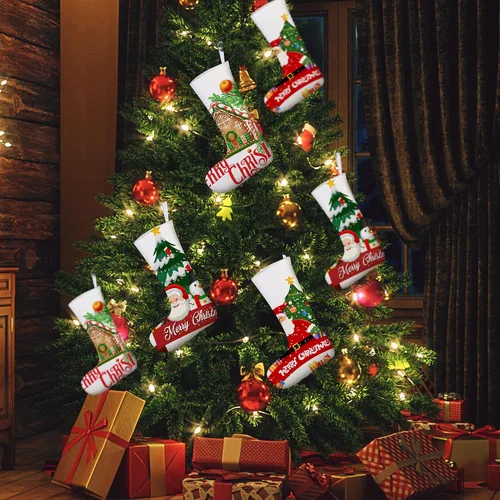 Vista 7 de Aodaer 12 Piezas de Medias de Navidad Lisas de Sublimación en Yute, Medias Colgantes para Árbol, Chimenea, DIY, Impresión por Transferencia de Calor