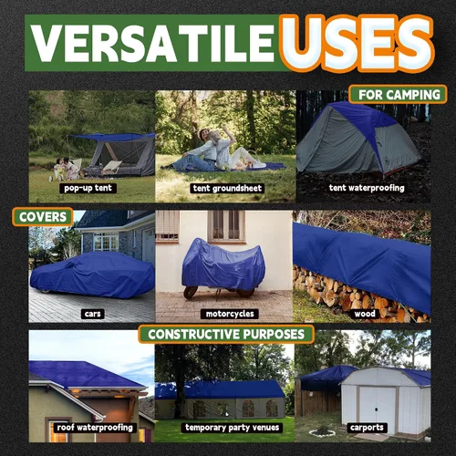 Vista 8 de RAINDEWAY Tarps - Lona impermeable de color azul de 4 x 16 pies de grosor, resistente a desgarros, multiusos, para techo, campamento, automóvil