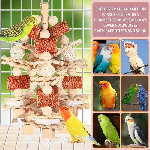 Vista 3 de Juguetes para pájaros - Maíz natural en mazorca y rodajas de esponja para loros grandes, como gris africano, guacamayos, cacatúas y loros de Amazon