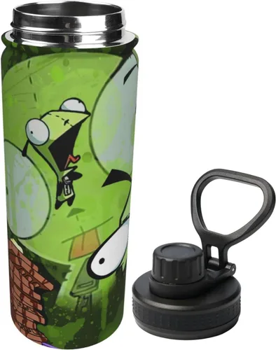 Vista 8 de Botella de agua con aislamiento deportivo de 18 oz, diseño de anime Zim, hervidor de agua de acero inoxidable, novedoso vaso portátil para viajes