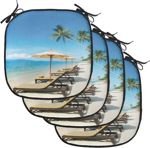 Vista 145 de Lunarable Cojín para silla costera, diván del desierto, descanso solitario, vacaciones, tropical, resort playa, ocio, asiento acolchado para cocina