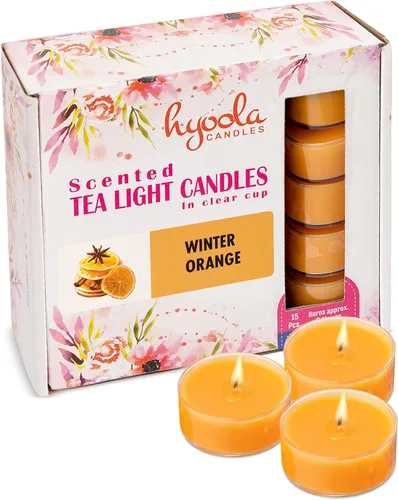 Vista 20 de HYOOLA Velas aromáticas de vela – Taza transparente – Velas perfumadas de vainilla – 6 horas de tiempo de combustión – Paquete de 15 – Fabricado