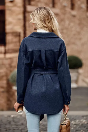 Vista 5 de PRETTYGARDEN Chaqueta de otoño con solapa y cinturón para mujer