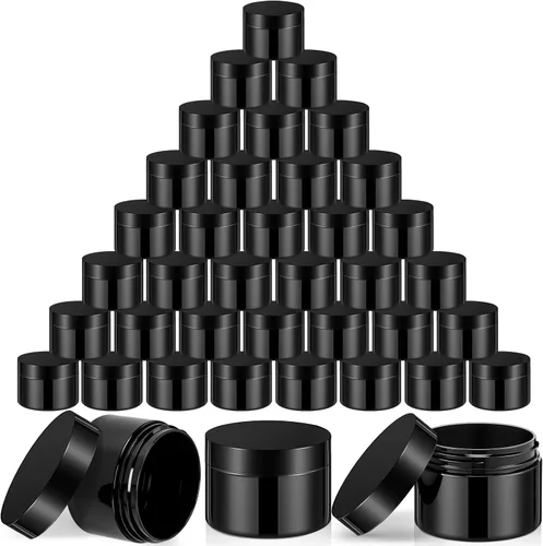 Vista 10 de 36 tarros de plástico redondos transparentes a prueba de fugas para cosméticos con forro interior y tapas negras para lociones, ungüentos Negro