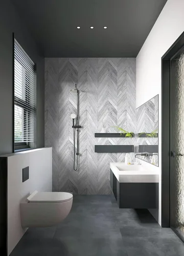Vista 4 de Ismoon 15.6" x 118" Papel pintado de madera blanca en espiga de 15.6 x 118 pulgadas, papel de contacto de madera blanca gris, vinilo autoadhesivo