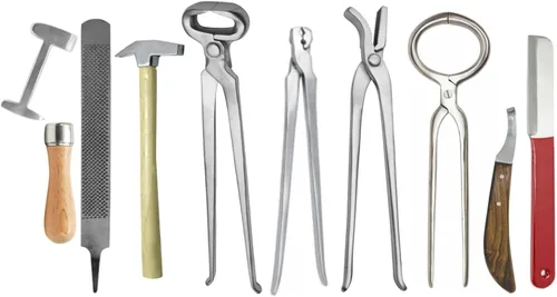 Vista 3 de Kit de herramientas de herrador de caballos – Juego completo de 9 piezas para el cuidado de pezuñas con pinzas de pezuñas, cuchillo de pezuña