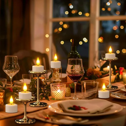 Vista 9 de PChero Paquete de 12 velas recargables sin llama con temporizador remoto, velas de té que funcionan con pilas, velas LED parpadeantes para el hogar