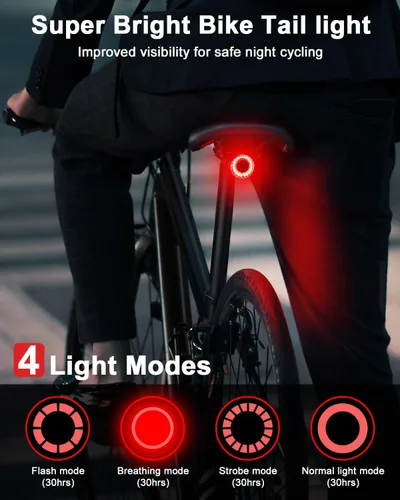 Vista 2 de Luz trasera inteligente para bicicleta, luces traseras con detección de freno, luces de bicicleta para conducción nocturna, recargable