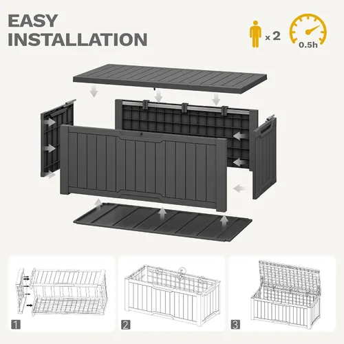 Vista 8 de DWVO Caja de almacenamiento al aire libre de 120 galones, resina resistente a la intemperie, versátil para muebles de patio, cojines de exterior