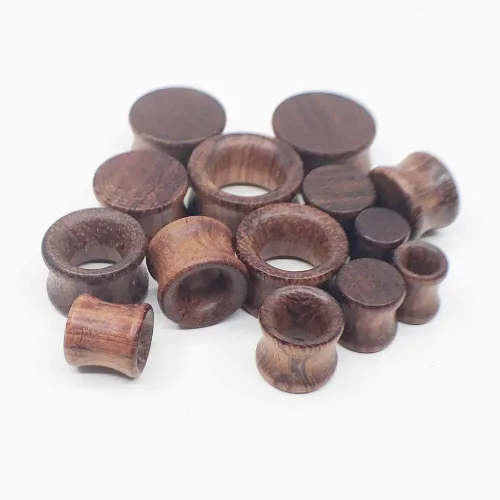 Vista 3 de Piercingpops 2 pares de tapones para los oídos de madera natural marrón con doble expansor de calibre de oreja estirado piercing corporal joyería