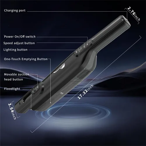 Vista 10 de Aspiradora de mano inalámbrica, ligera y portátil con luz LED, aspiradora de mano recargable con vacío de un solo toque, potente succión
