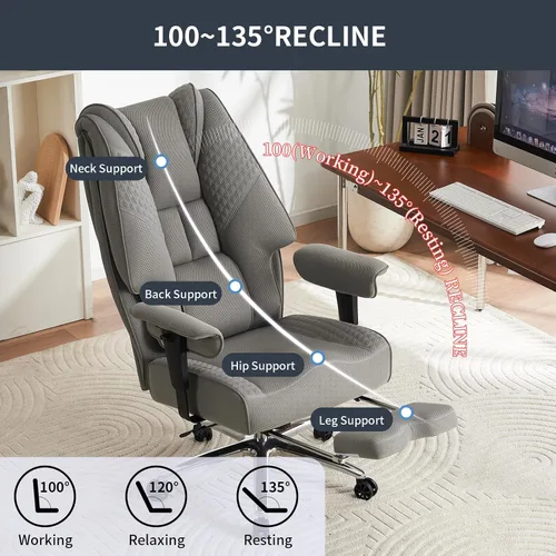 Vista 5 de EXCEBET Silla de oficina grande y alta con reposapiés, silla de oficina ejecutiva de piel sintética con respaldo alto, 400 libras, sillas