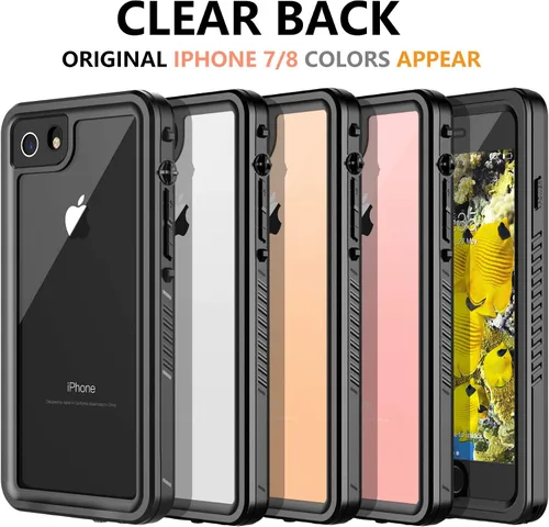 Vista 3 de Funda impermeable para iPhone SE 2022/SE 2020/iPhone 7/8, a prueba de golpes, con protector de pantalla integrado, funda protectora de cuerpo Negro