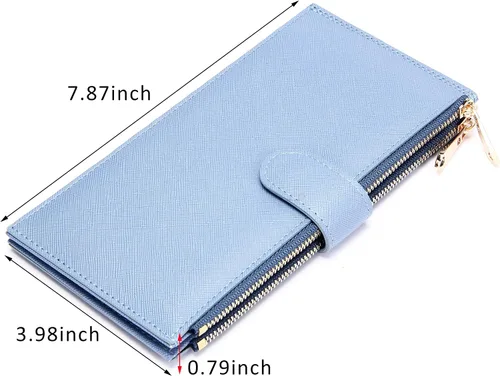Vista 4 de Badiya Billetera para mujer con bloqueo RFID, doble tarjetero, A-Classical-Azul, Classic