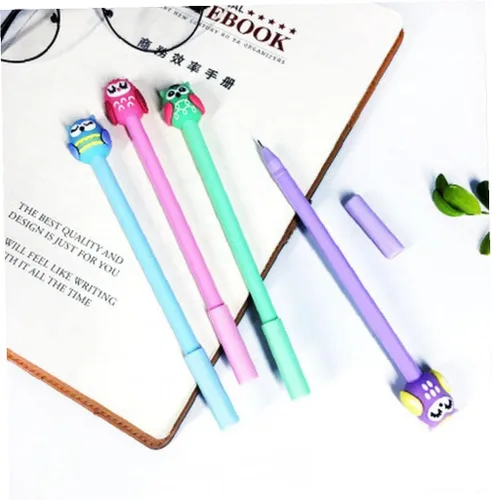 Vista 5 de 4pcs lindo búho gel pluma 0.020 in tinta negra estudiante escritura plumas novedad Kawaii animales en forma de pluma escuela papelería suministros