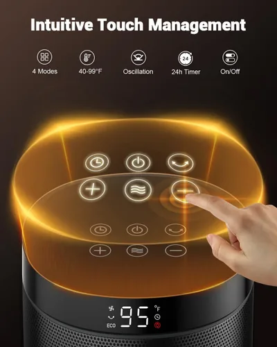 Vista 3 de Calentador de espacio para uso en interiores, calentadores de cerámica eléctricos y portátiles de 1500 W con termostato, 4 modos, temporizador de 24