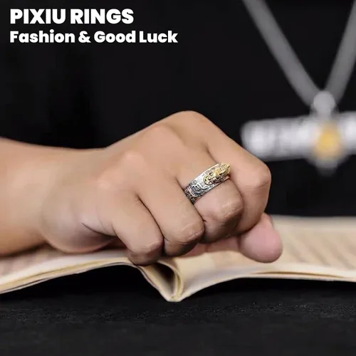 Vista 4 de HETICA Feng Shui Pixiu Mantra Amuleto Lucky Ajustable Anillo Budista Buena Suerte Mantra Doble Protección Riqueza Amor Salud Anillo Vintage Anillo