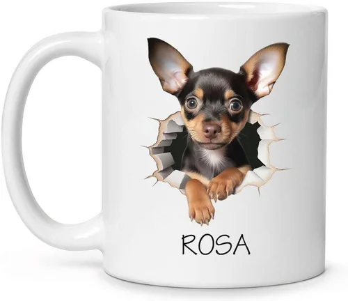 Vista 17 de Tazas de café con nombre personalizado único y emocionado Chihuahua rompió la pared, tazas de café personalizadas para perros, regalo para niños