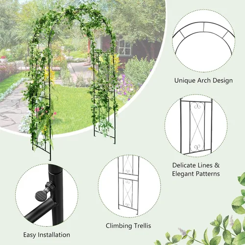 Vista 3 de Giantex Árboles de jardín enrejados, arco de jardín de metal de 7.2 pies para plantas trepadoras, rosas, arco de boda con estacas, pérgola