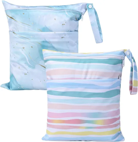 Vista 17 de 2 bolsas de tela para pañales húmedos y secos, impermeables, reutilizables, con dos bolsillos con cremallera, para viajes, playa, piscina Negro