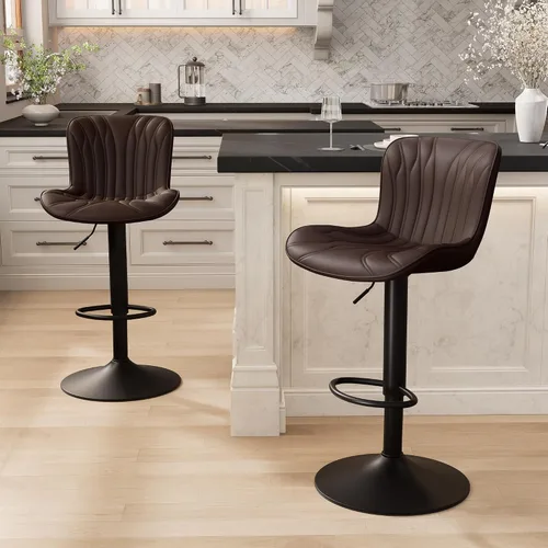 Vista 19 de YOUNIKE Juego de 2 taburetes de bar marrones modernos giratorios de altura de mostrador con respaldo alto ajustable para cocina, taburetes de bar