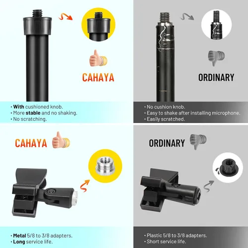 Vista 4 de CAHAYA Soporte de micrófono desmontable en el piso: soporte de micrófono resistente con base redonda pesada para teléfono y 2 clips de micrófono