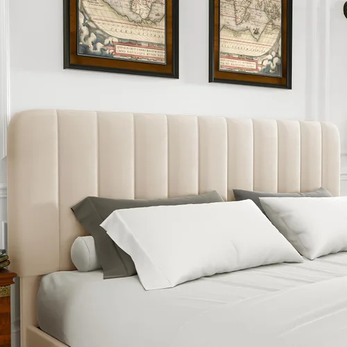 Vista 3 de VECELO Base de cama tapizada de tamaño matrimonial con 4 cajones y cabecero, plataforma de terciopelo, soporte de listones de madera, no necesita