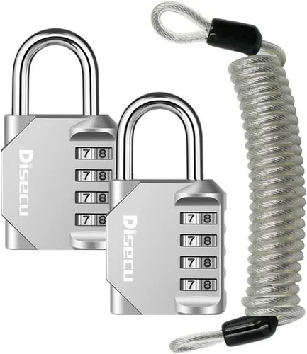 Vista 9 de Candado de combinación de 4 dígitos impermeable para exteriores con cable de acero para casillero de gimnasio, casco, puerta, valla, equipaje