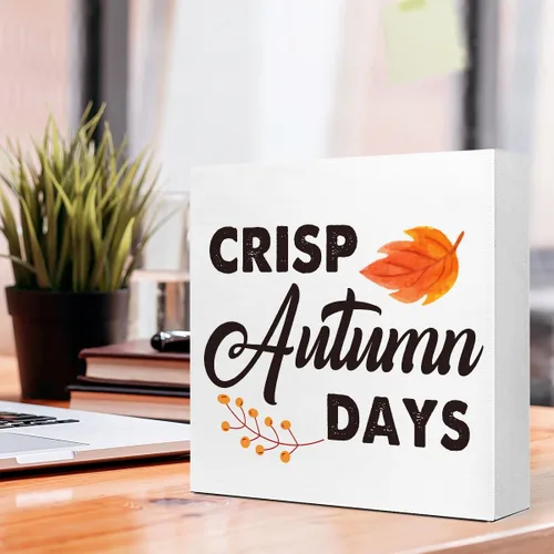 Vista 4 de Decoración de escritorio de otoño, letrero de madera de días de otoño nítidos, letrero de bloque de madera de otoño, decoraciones de otoño