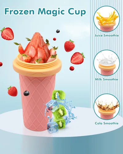 Vista 3 de Taza de Granizado, Tazas de Licúado con Tapas y Popotes, Taza de Granizado para Jugos, Leche y Helado, Fabricante de Granizado Portátil Mágico