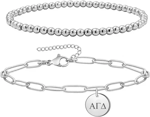 Vista 3 de Sorority Things Pulsera Alpha Gamma Delta Pulseras con cuentas y clip de papel, Sin gemas.