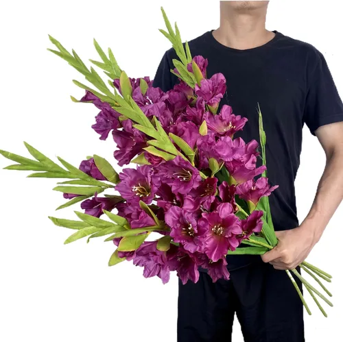 Vista 2 de Paquete de 6 plantas artificiales de orquídeas artificiales de seda, jarrón largo de seda, jarrón, mesa, cocina, hogar, jardín, fiesta, decoración
