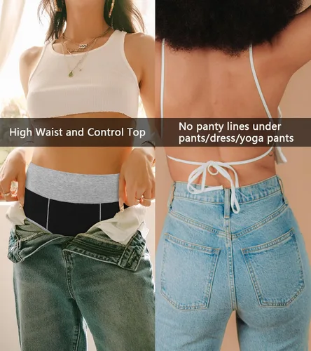 Vista 5 de OLIKEME Ropa interior de cintura alta para mujer, control de abdomen, algodón, talla grande, cobertura completa, paquetes adelgazantes, bragas