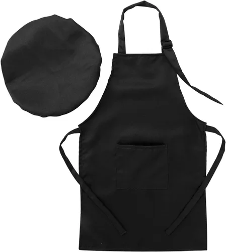 Vista 4 de ranrann Conjunto de delantal de chef para niños y niñas, delantales de cocina para cocinar, hornear, entrenamiento, disfraz