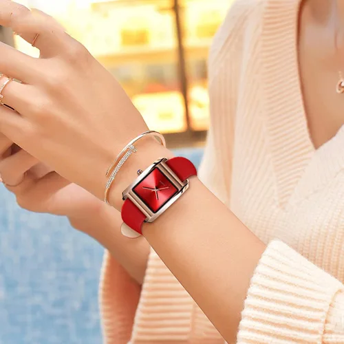 Vista 3 de MASTOP Relojes de pulsera de lujo para mujer, correa de cuero fina, resistente al agua, con correa de cuero