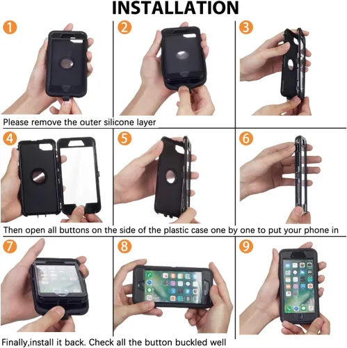 Vista 7 de I-HONVA - Carcasa protectora de 3 capas para iPhone SE 2020, protector de pantalla integrado, a prueba de golpes, polvo y caídas, resistente