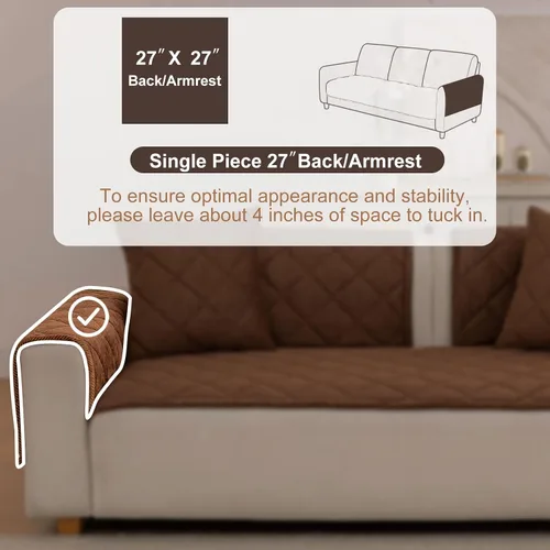Vista 2 de Funda de sofá lavable para perros, impermeable y antideslizante, protector de muebles para sofá seccional (1 unidad, 27.6 x 27.6 pulgadas, marrón)