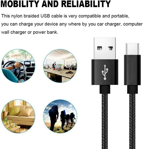 Vista 4 de RoFI Cable USB tipo C, [paquete de 2] cable USB C de nailon trenzado de carga rápida para Galaxy S10 S9 S8 Plus Note 9 8, Pixel, Moto Z, LG V30 V20