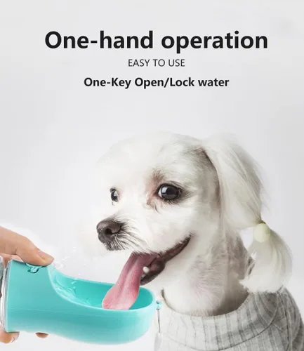 Vista 3 de Kalimdor Botella de agua para perros, dispensador de agua portátil a prueba de fugas para cachorros con alimentador para mascotas, caminar al aire